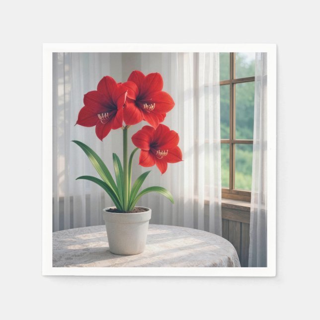 Blooming Red Amaryllis  Napkins (Front)