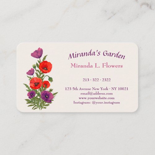 Blooming Red and Purple Acrylic Poppy Floral Business Card