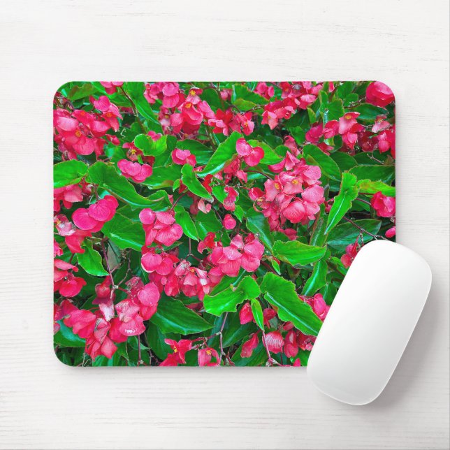Blooming Red Begonia Flowers  Mouse Pad (With Mouse)