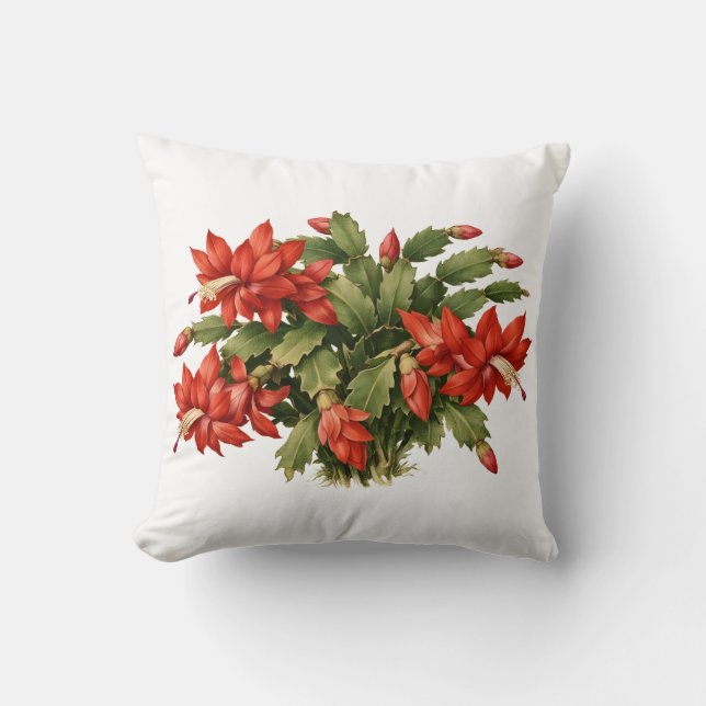 Blooming Red Christmas Cactus Plant  Throw Pillow (Front)