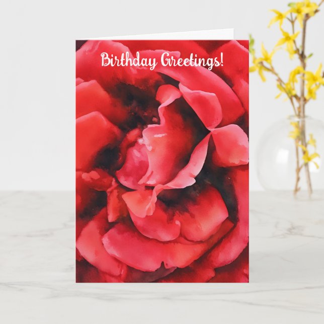Blooming Red Rose Petals Art Birthday Card (Yellow Flower)