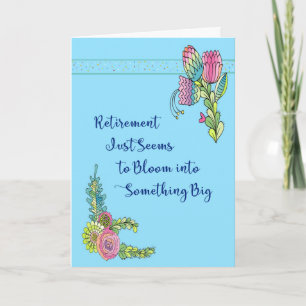Blooming Retirement Card in Blue with Flowers