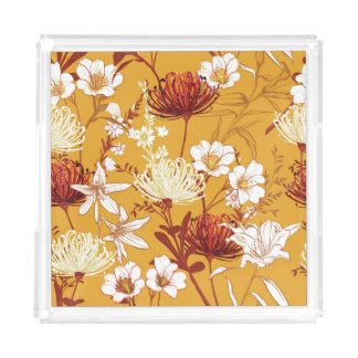 Blooming Retro: Unfinished Floral Line Art Acrylic Tray