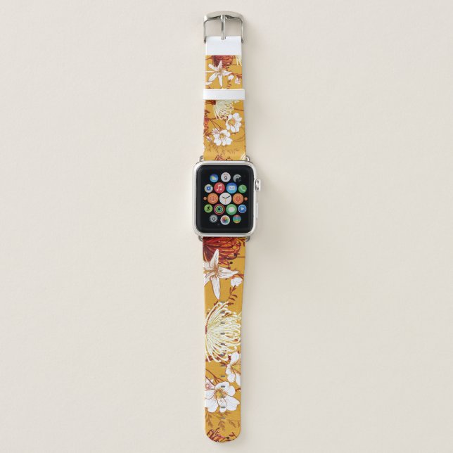 Blooming Retro: Unfinished Floral Line Art Apple Watch Band (Front)