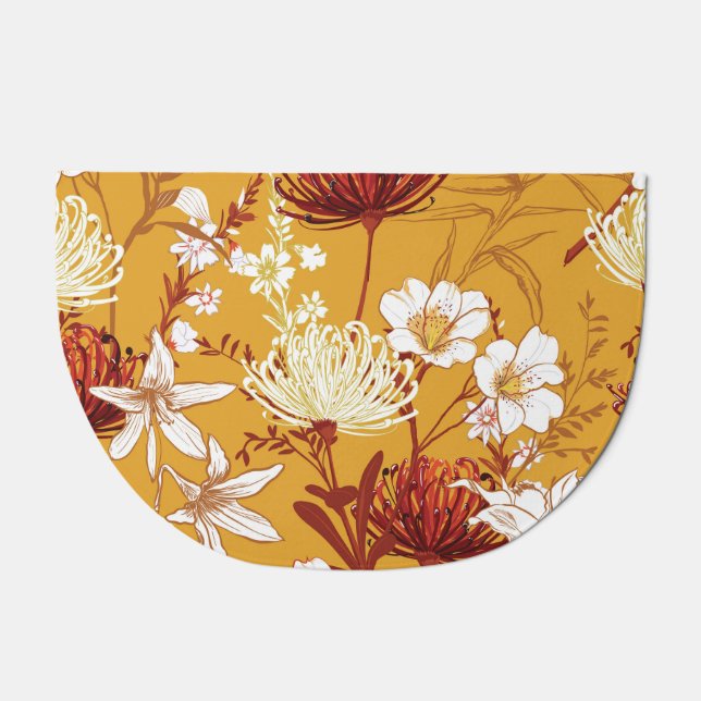 Blooming Retro: Unfinished Floral Line Art Doormat (Front)