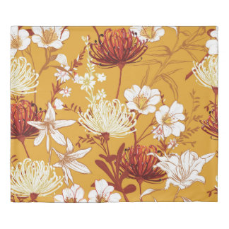 Blooming Retro: Unfinished Floral Line Art Duvet Cover