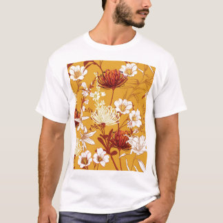 Blooming Retro: Unfinished Floral Line Art T-Shirt