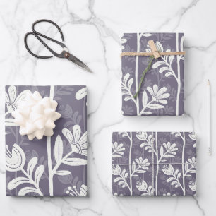 Blooming Rhythm Floral Silhouette white & lavender Wrapping Paper Sheets