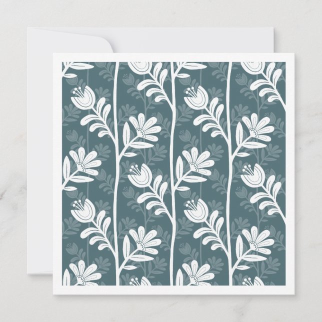 Blooming Rhythm Modern Floral Botanical dark green Note Card (Front)