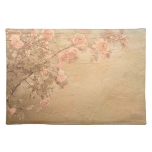 Blooming Rose Branch Pink Gold Vintage Cloth Placemat