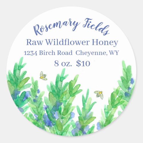 Blooming Rosemary Herb Bees Honey For Sale Classic Round Sticker