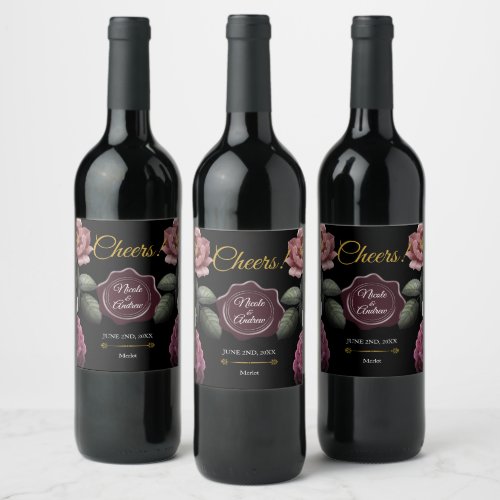 Blooming Roses Faux Wax Seal Wine Label