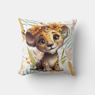 Blooming Safari Floral Cheetah Cub Nursery  Throw Pillow