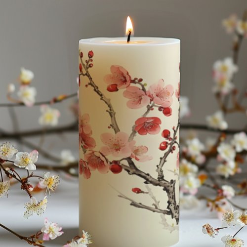 Blooming Sakura Traditional Painting Pillar Candle
