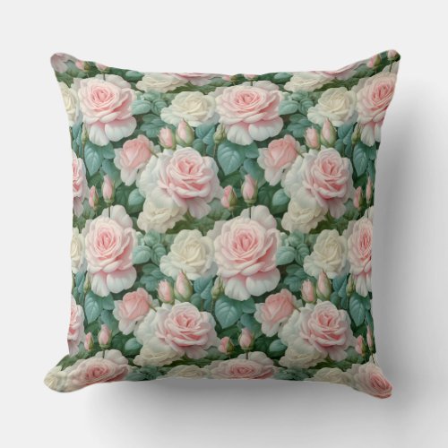 Blooming shabby chic blush pink English roses Throw Pillow