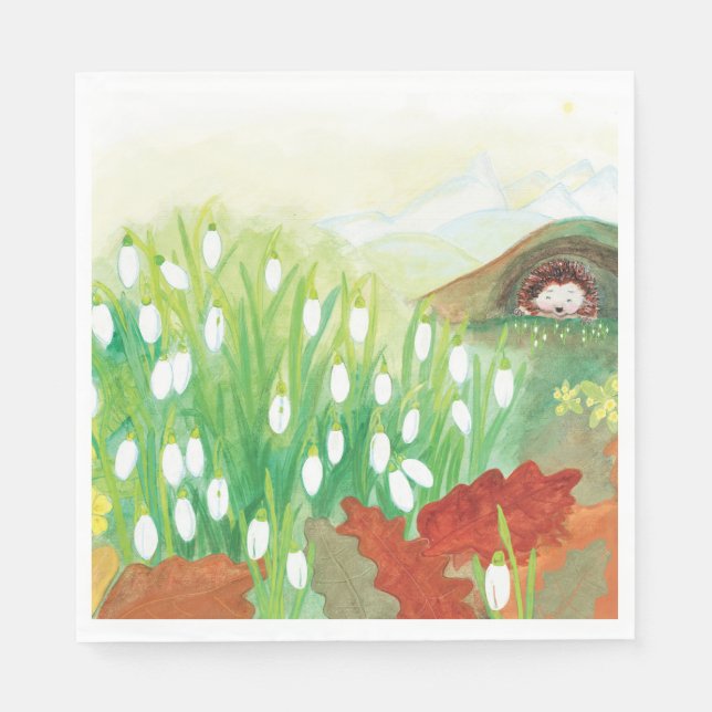 Blooming Snowdrops and a Hedgehog  Napkins (Front)