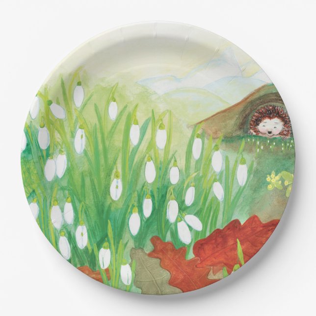 Blooming Snowdrops and a Hedgehog   Paper Plates (Front)