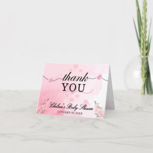 Blooming Soft Watercolor Pink Floral Baby Shower Letterpress Thank You Card