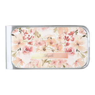 Blooming Spring Flowers Silver Finish Money Clip