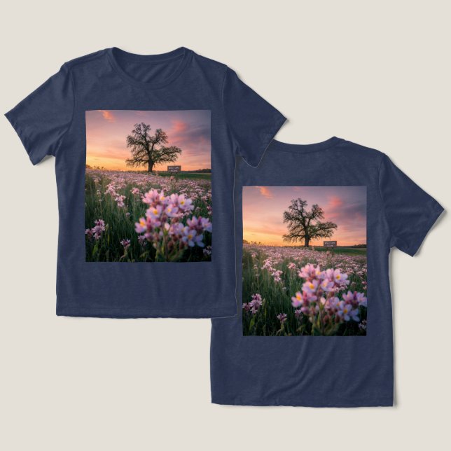 Blooming Spring Sunset Navy  Tri-Blend Shirt (Design Front & Back)