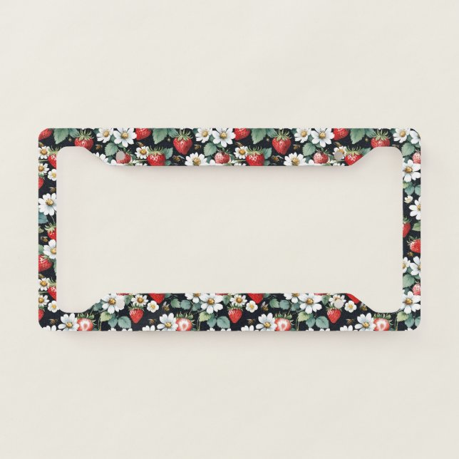 Blooming Strawberry Patch License Plate Frame (Front)