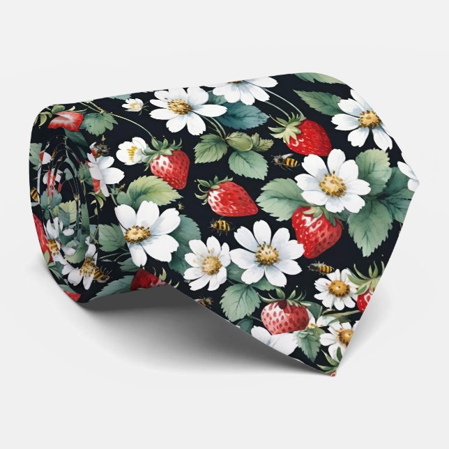 Blooming Strawberry Patch Neck Tie (Rolled)