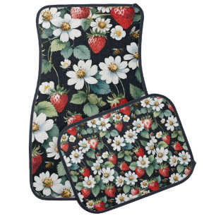 Blooming Strawberry Patch with Bees Car Floor Mat