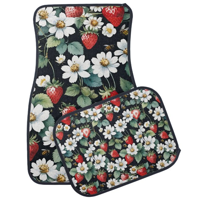 Blooming Strawberry Patch with Bees Car Floor Mat (Set)