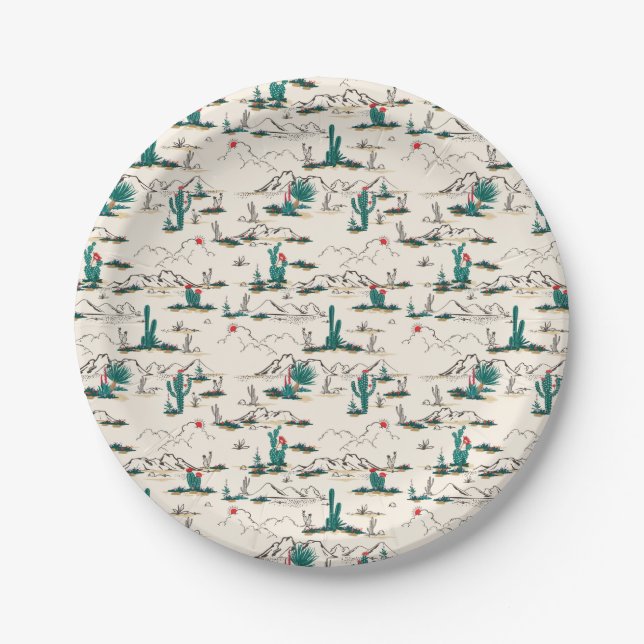 Blooming Succulents Pattern Paper Plates (Front)