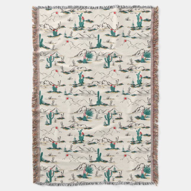 Blooming Succulents Pattern Throw Blanket (Front Vertical)