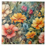 Blooming Summer Garden Flowers  Ceramic Tile<br><div class="desc">Abstract nature illustration with flowers</div>