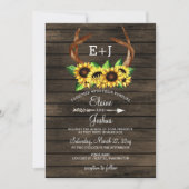 Blooming Sunflowers Antlers Country Chic Wedding Invitation (Front)