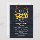 Blooming Sunflowers Antlers Country Chic Wedding Invitation (Front)