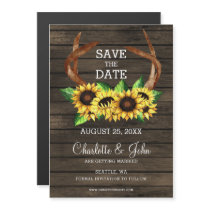 blooming sunflowers antlers country save the date magnetic invitation