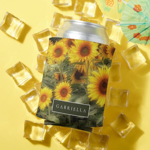 Blooming Sunflowers Garden Photo Can Cooler