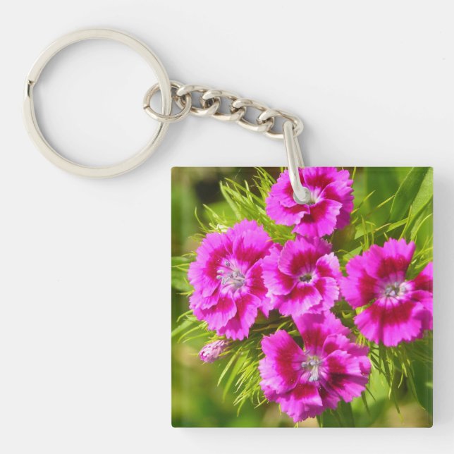 Blooming Sweet William Flowers Keychain (Front)