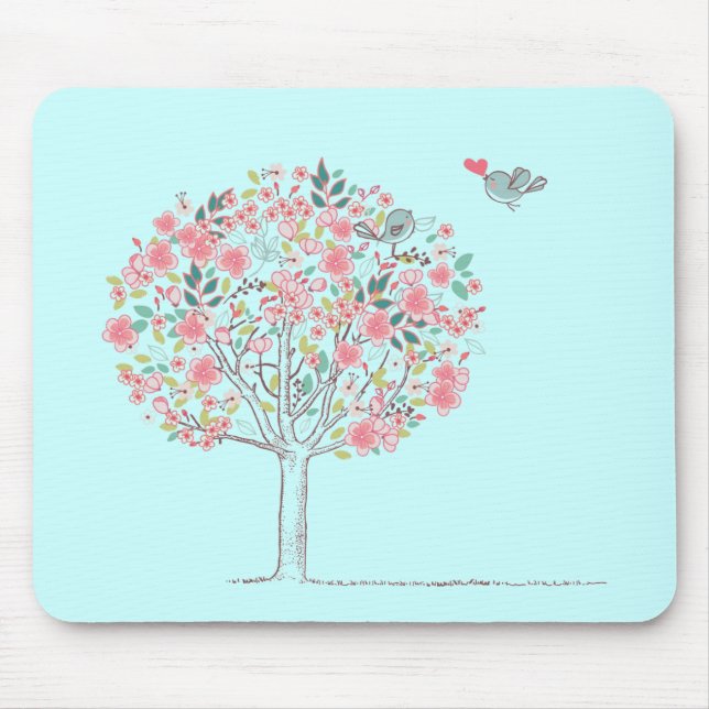 Blooming Tree and Birds in Love Mouse Pad (Front)