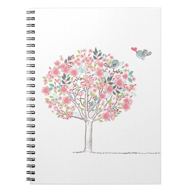 Blooming Tree and Birds in Love Notebook (Front)