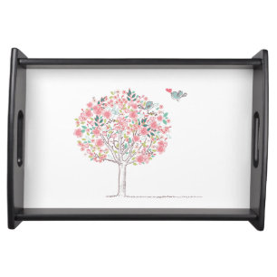 Blooming Tree and Birds in Love Serving Tray