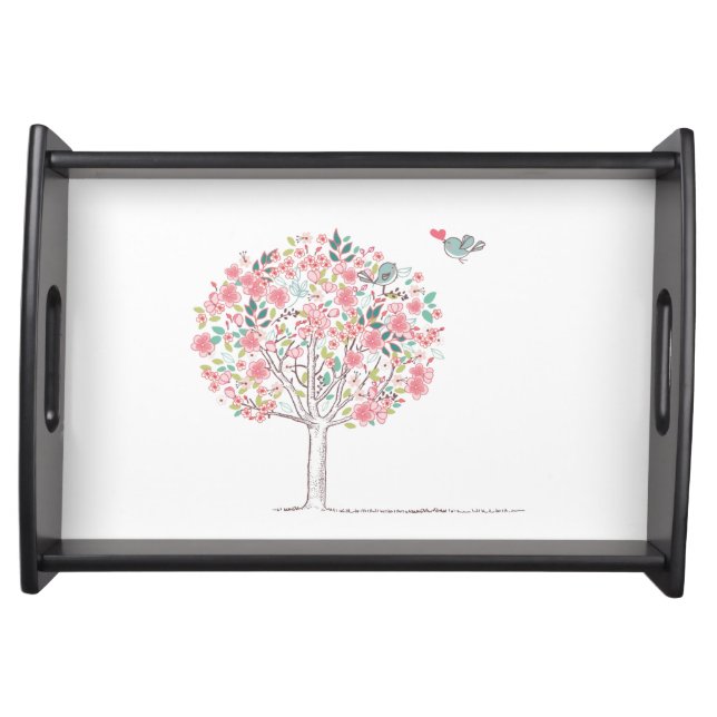 Blooming Tree and Birds in Love Serving Tray (Front)