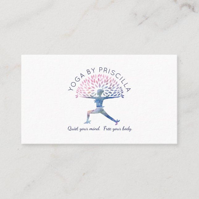 Blooming Tree Woman Yoga Pose Logo Business Card (Front)
