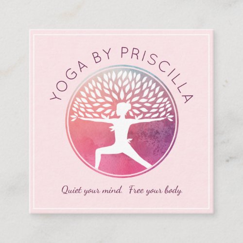 Blooming Tree Woman Yoga Pose Logo Square Business Card