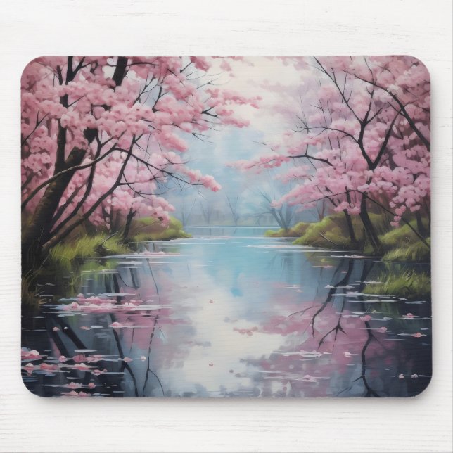 Blooming Trees Spring River Mouse Pad (Front)