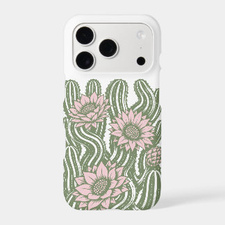 Blooming twisted cactus linocut print sage green iPhone 17 pro case