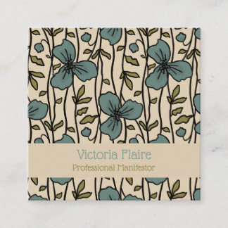 Blooming Vertical Garden Delight Teal Blue Flowers Square Business Card