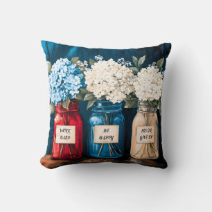 Blooming Vintage Country Hydrangea Trio Throw Pillow
