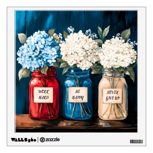 Blooming Vintage Country Hydrangea Trio Wall Decal