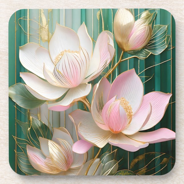 Blooming Wallpaper Japanese Magnolia Art Beverage Coaster (Front)
