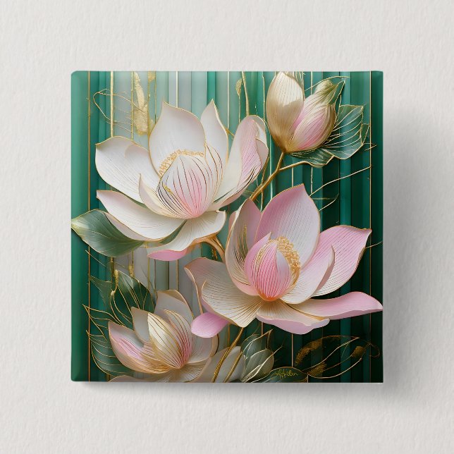 Blooming Wallpaper Japanese Magnolia Art Button (Front)
