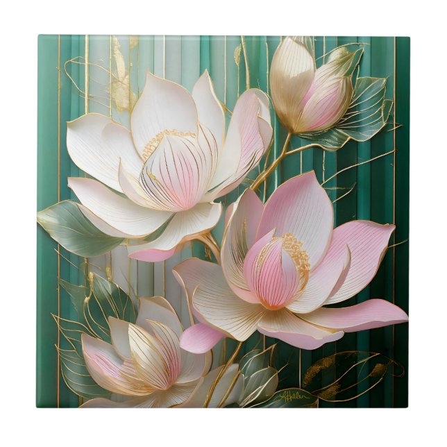 Blooming Wallpaper Japanese Magnolia Art Ceramic Tile (Front)